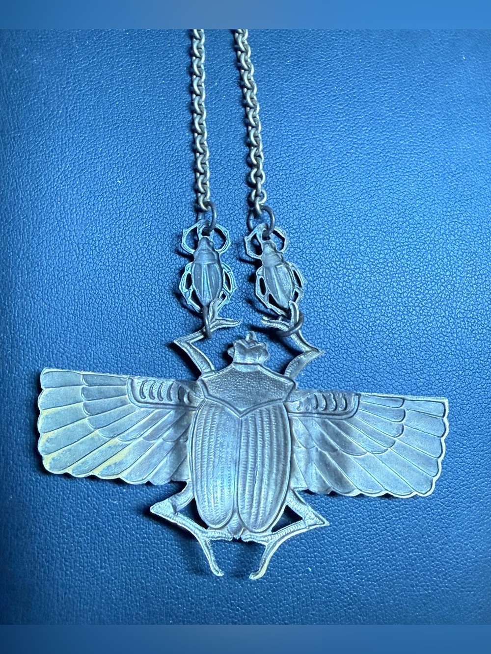 Vintage Art Deco Scarab Necklace Egyptian Revival Statement Jewelry Brass - Picture 6 of 6